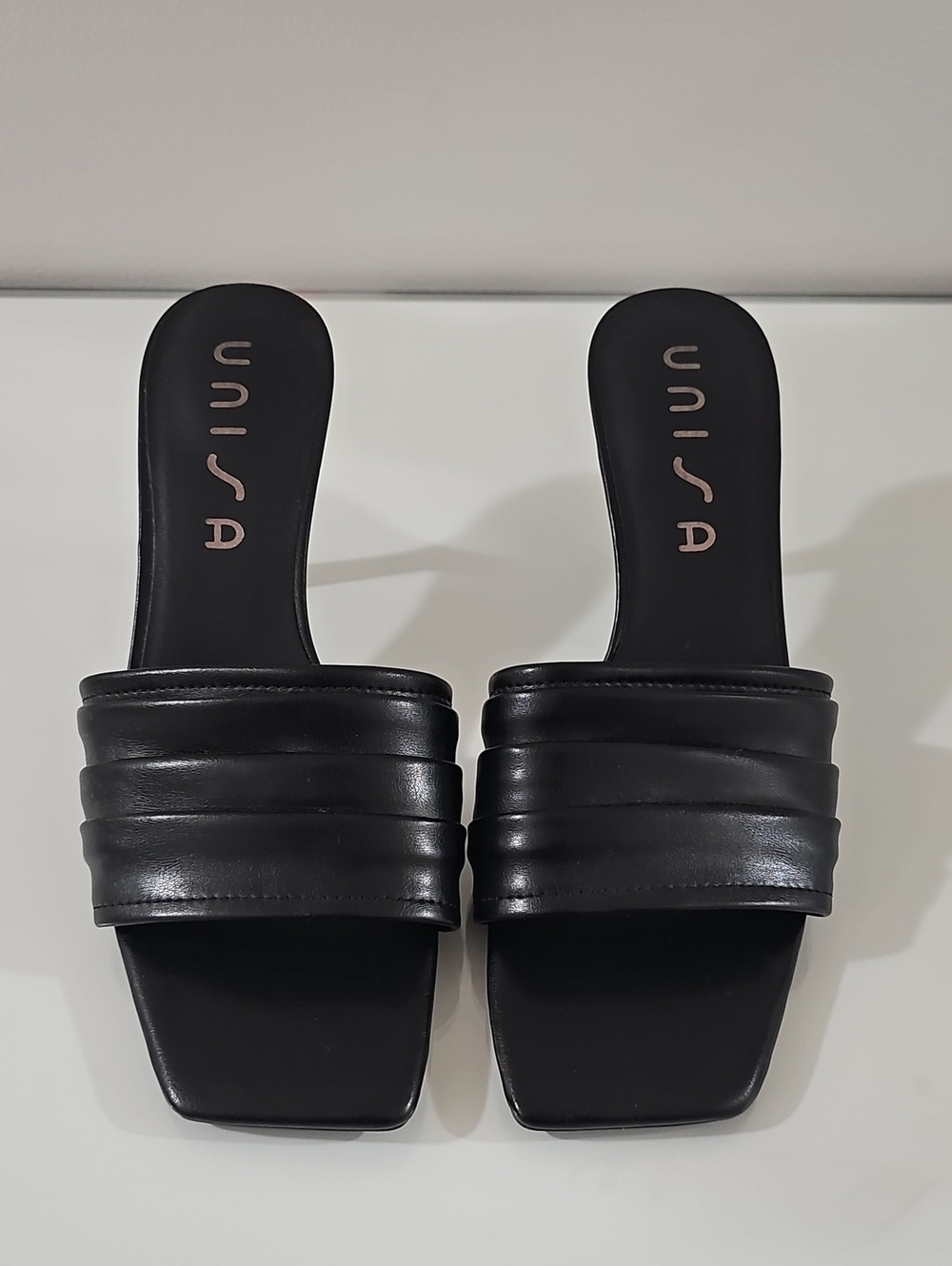 Unisa Black Padded Ruched Slide Mules
